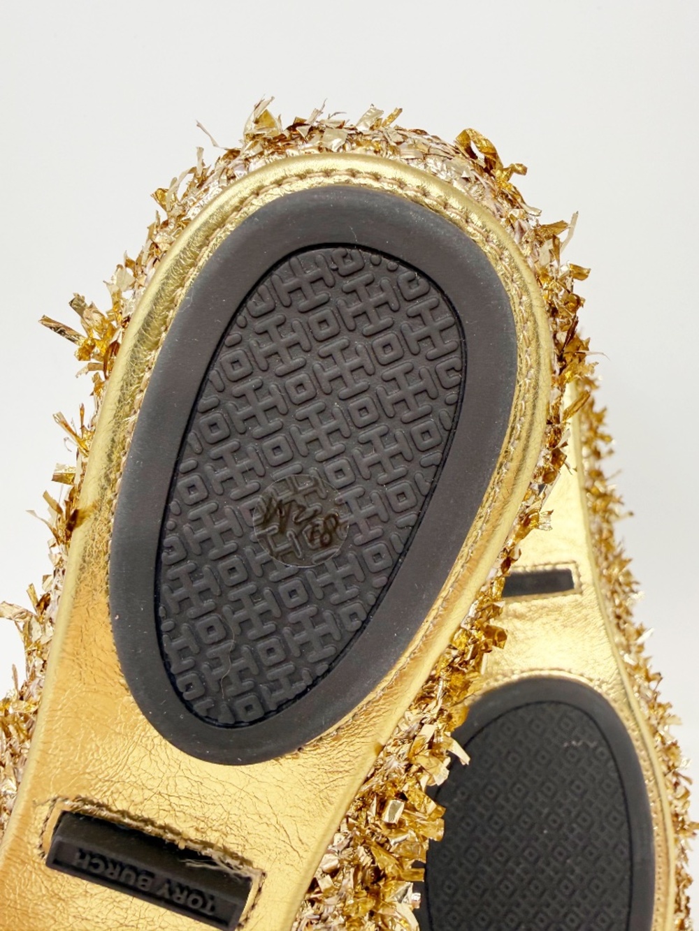 New Tory Burch Minnie Travel Ballet Flats In Gold Confetti Sz 8.5 - Picture 13 of 13